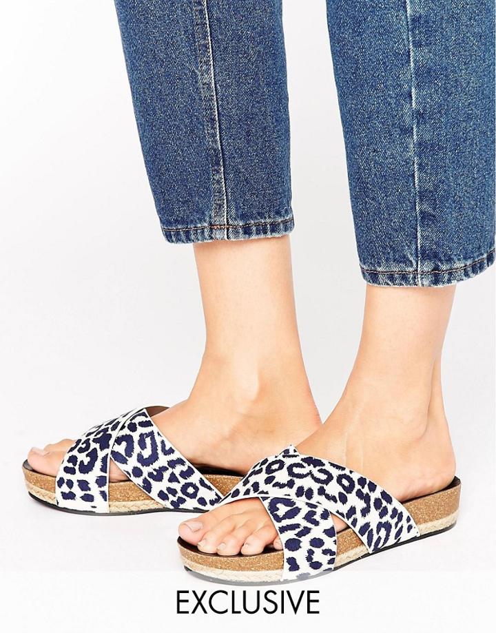 The March Leopard Print Cross Strap Slide Flat Sandals - Multi