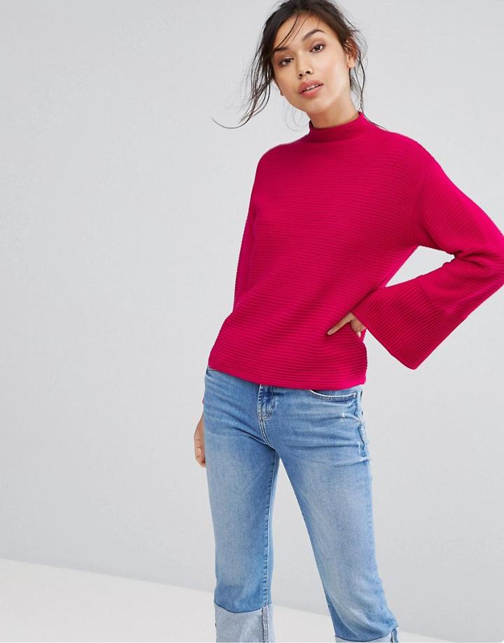 Warehouse Fluted Sleeve Rib Sweater - Pink