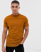 Asos Design Organic T-shirt With Turtleneck In Brown - Brown