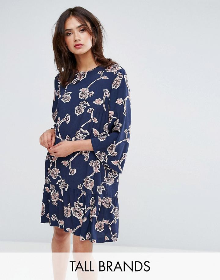 Y.a.s Tall Allover Floral Printed Shift Dress - Navy