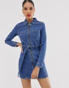 Bershka Denim Shirt Dress In Blue