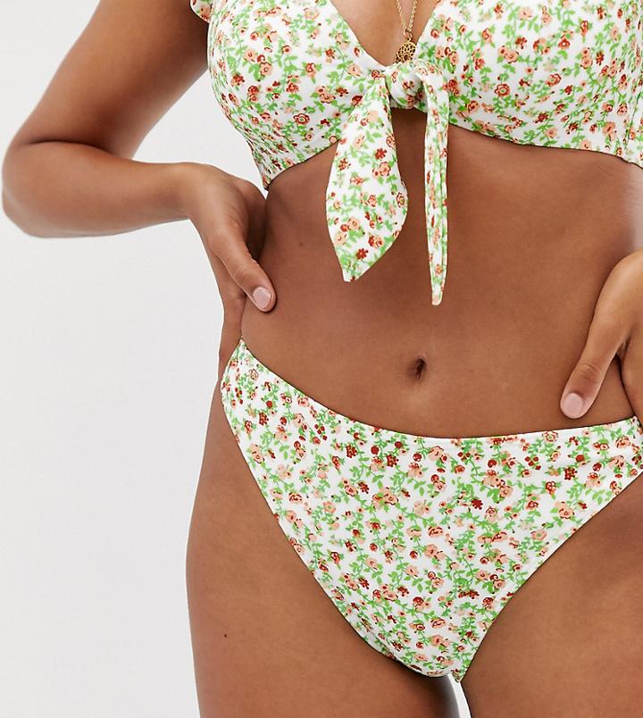 Peek & Beau Exclusive Eco High Leg Bikini Bottom In Ditsy Floral-white