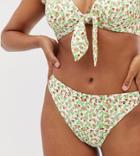 Peek & Beau Exclusive Eco High Leg Bikini Bottom In Ditsy Floral-white