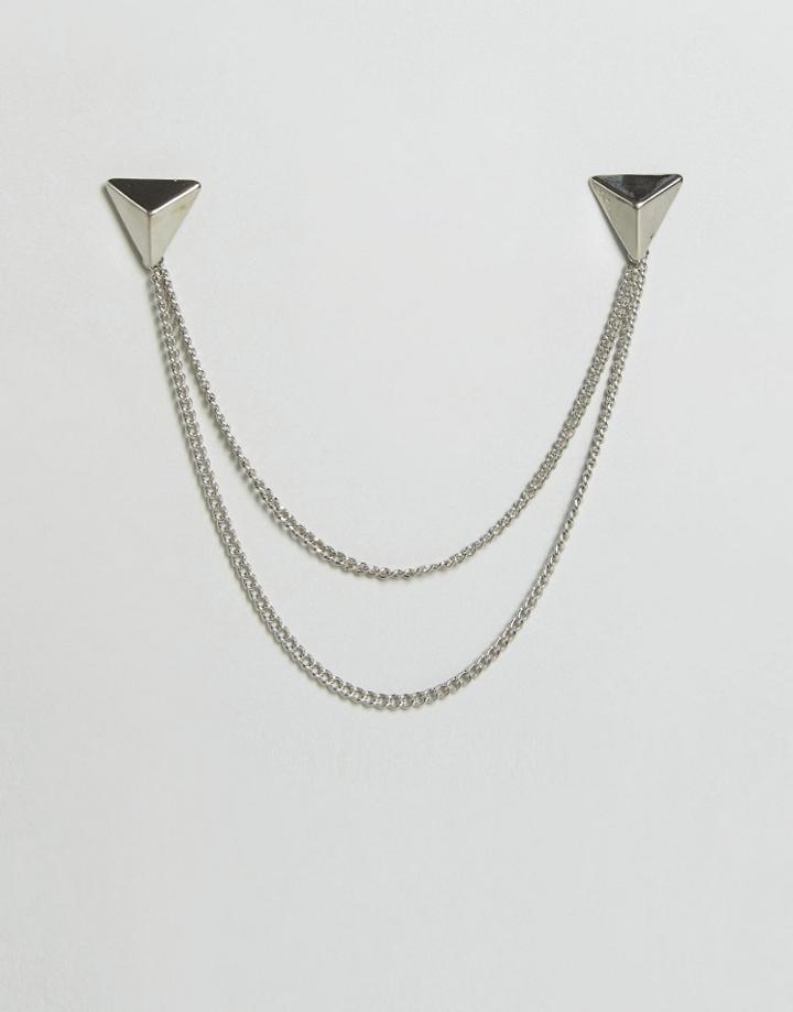 Designb London Triangle Collar Tips & Chain In Silver - Silver