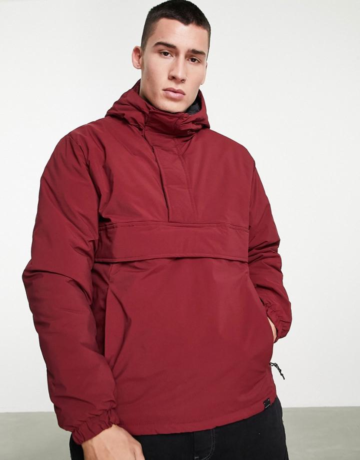 Pull & Bear Overhead Windbreaker In Burgundy-red