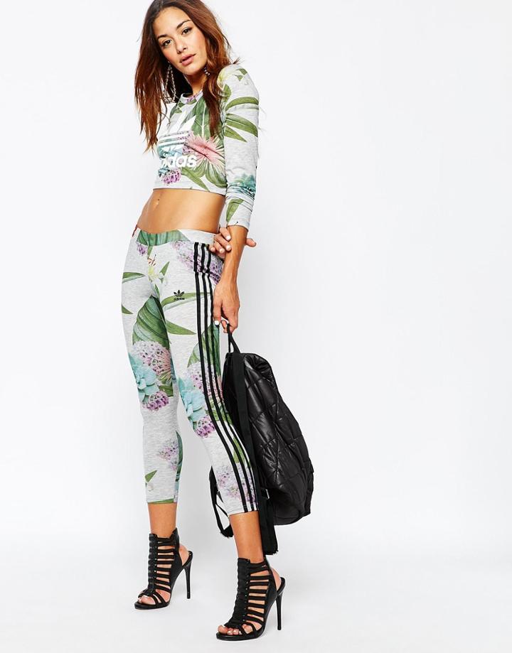 Adidas Originals Adicolour 3 Stripe Leggings In Botanical Floral - Multicolor