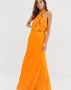 Asos Edition Ruched Halter Neck Maxi Dress - Orange