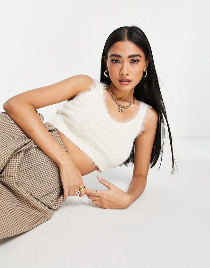Vero Moda Fluffy Knit Tank Twinset In Cream-white