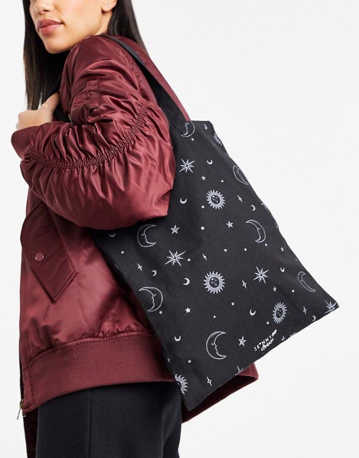 Skinnydip Canvas Tote Bag In Black Celestial Print