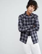 Asos Skinny Buffalo Plaid Shirt With Western Styling In Gray - Gray