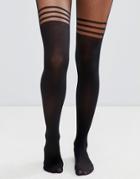 Asos Design Recycled 3 Stripe Over The Knee Tights With Support - Black