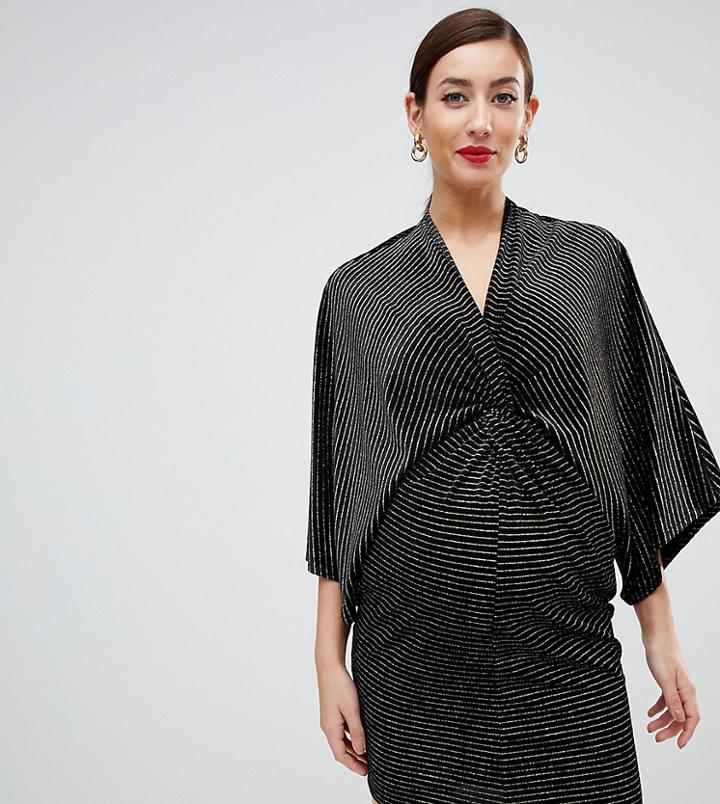 Flounce London Maternity Velvet Wrap Mini Dress In Black And Gold Stripe - Black