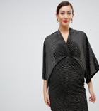 Flounce London Maternity Velvet Wrap Mini Dress In Black And Gold Stripe - Black