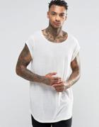 Asos Super Longline T-shirt With Curved Hem In Linen Mix - Ecru