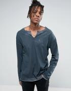 Asos Oversized Long Sleeve T-shirt With Cut Neck Opening And Irregular Acid Wash - Gray