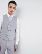 Asos Design Wedding Slim Suit Vest In Mid Gray Cross Hatch With Printed Lining - Gray