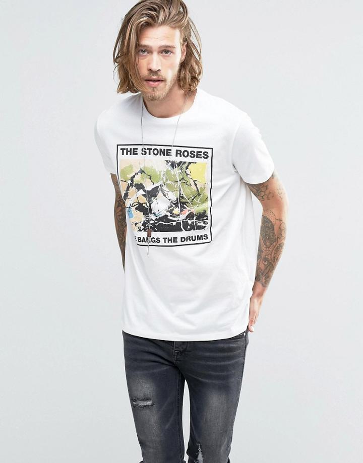 Asos T-shirt With The Stone Roses Print In Relaxed Skater Fit - Off White