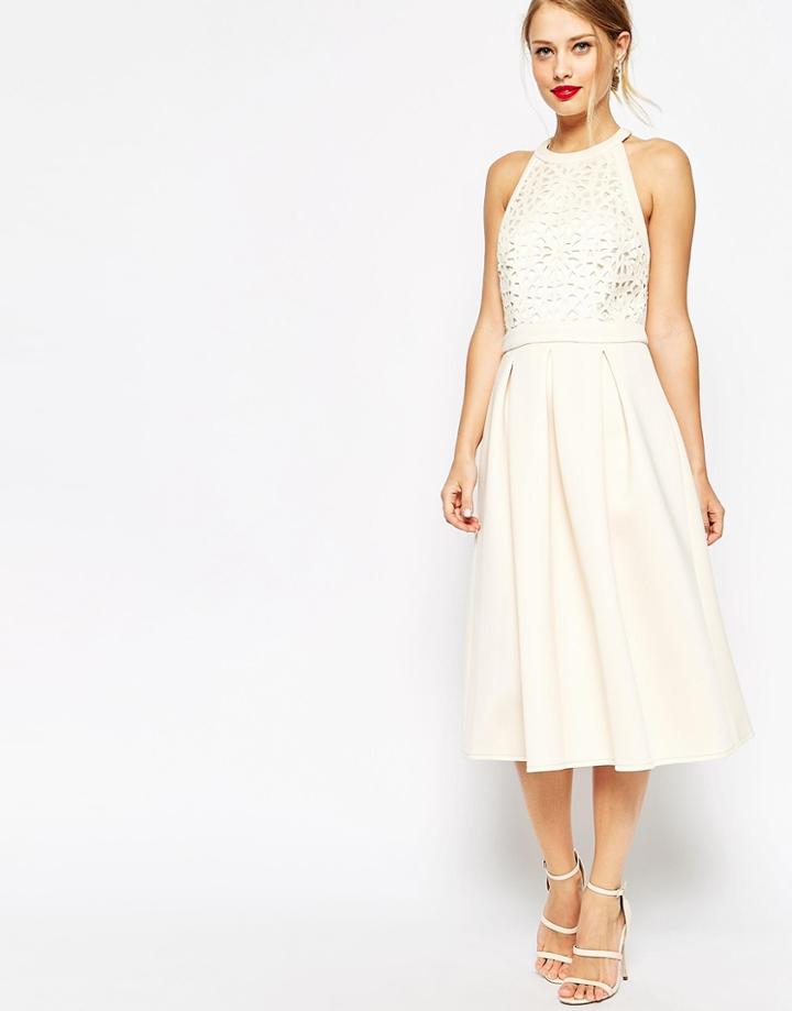 Asos Cutwork Midi Skater Dress - Nude