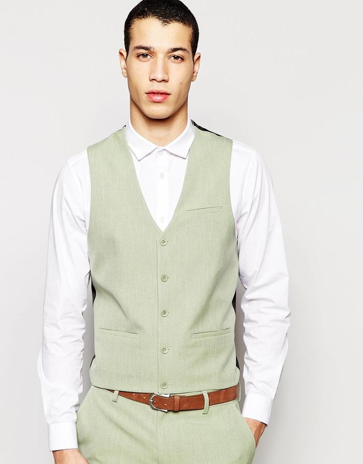 Asos Super Skinny Waistcoat In Sage Green - Light Green