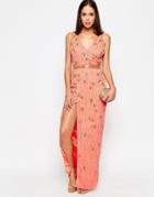 Virgos Lounge Cookie Maxi Dress With Split - Peach