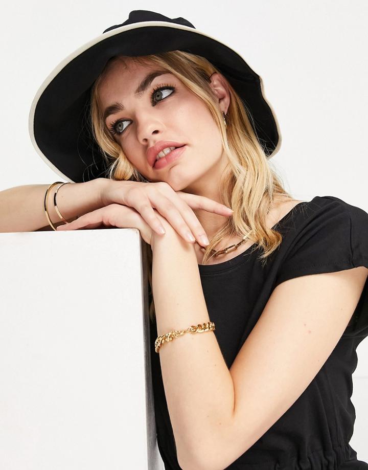 French Connection Striped Bucket Hat In Black