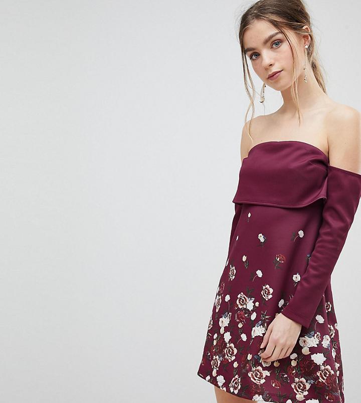 Asos Petite Crop Top Border Floral Mini Dress - Multi