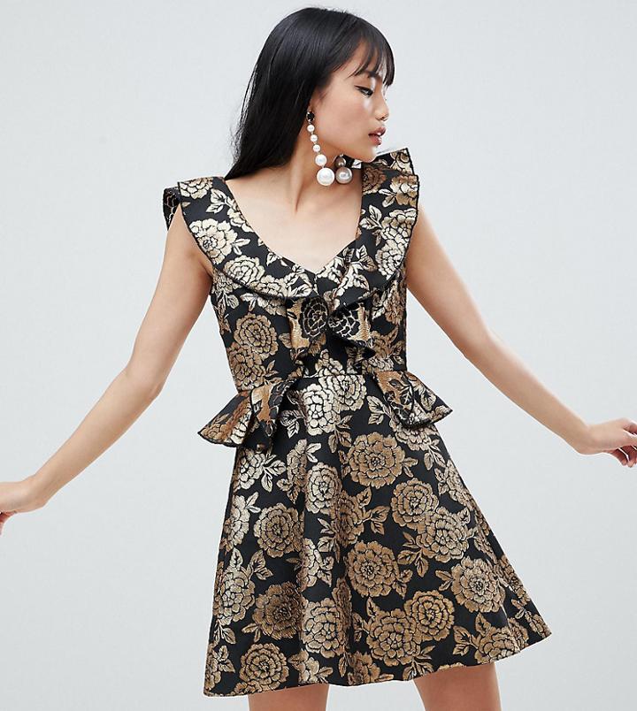 River Island Petite Frill Skater Dress - Black