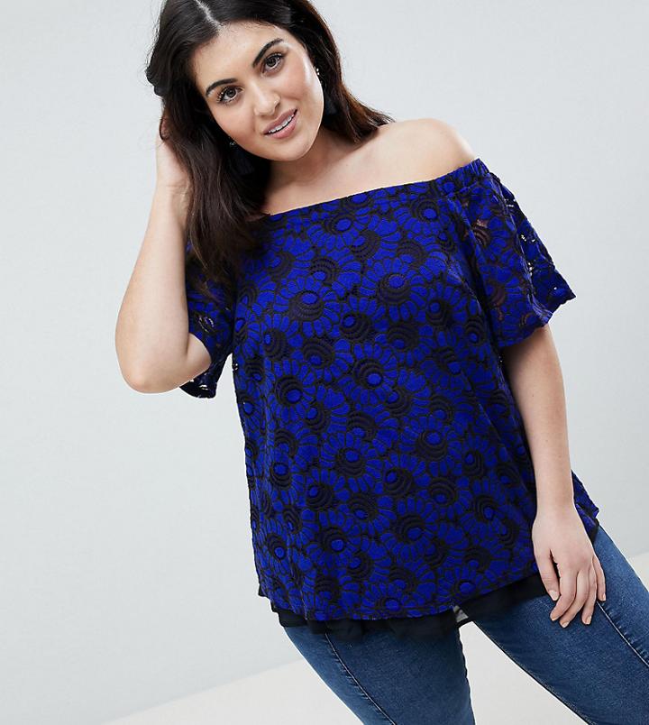 Lovedrobe Printed Bardot Top - Blue