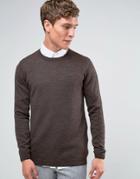 Asos Merino Wool Crew Neck Sweater Brown - Brown