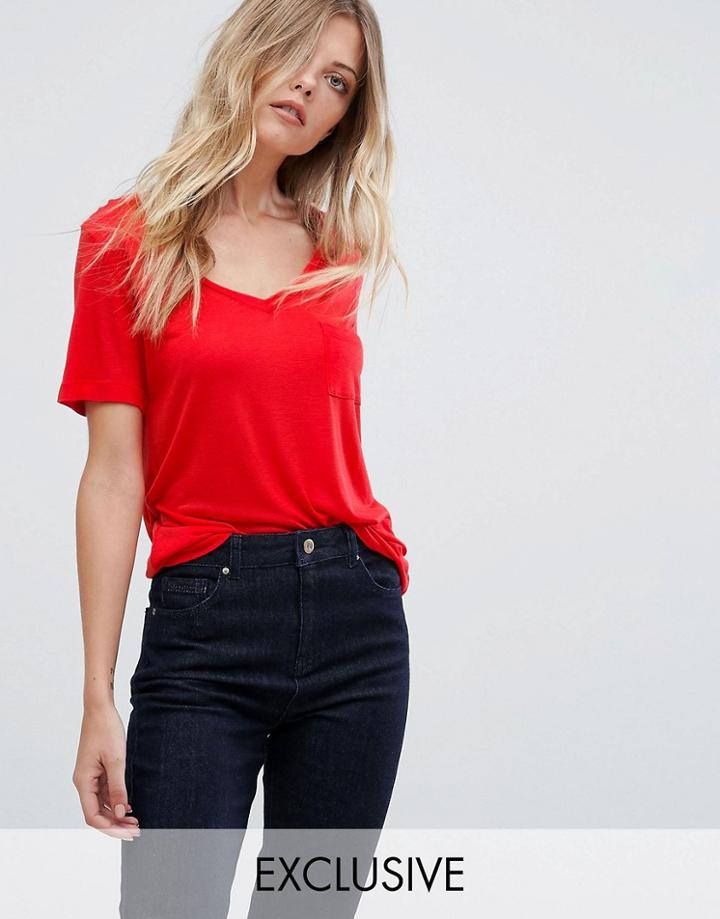 Warehouse Basic V Neck Tee - Red