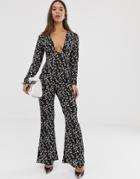 Fashion Union Jumpsuit With Cut Out Waist In Floral - Black