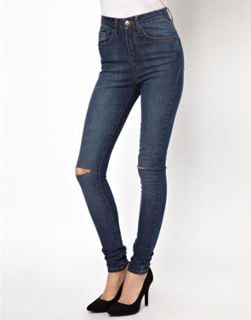 Asos Uber High Waist Ultra Skinny Jean With Ripped Knee