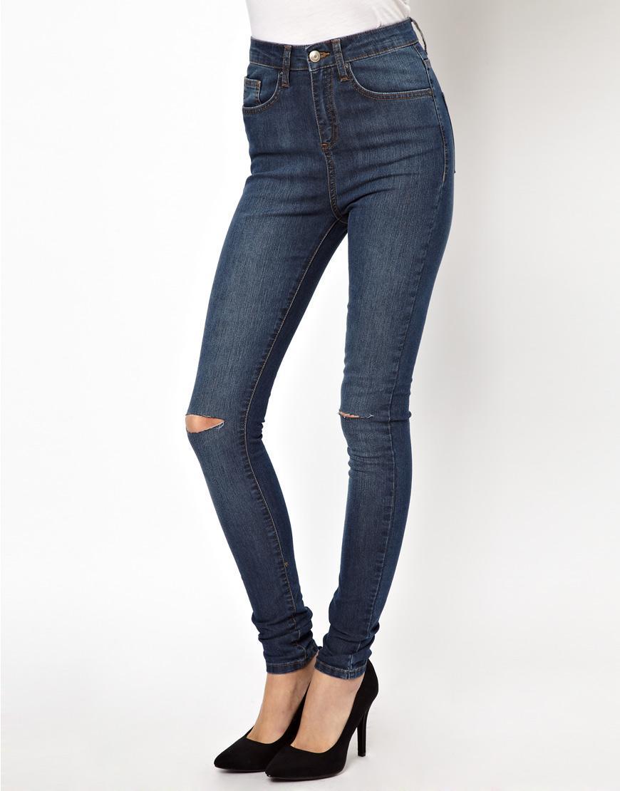 Asos Uber High Waist Ultra Skinny Jean With Ripped Knee | LookMazing