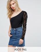 Asos Tall Top With 80s One Shoulder Lace Sleeve - Multi
