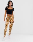 Asos Design Casual Animal Print Pants With Wide Waistband - Multi