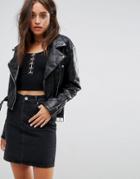 Asos 80s Faux Leather Biker Jacket In Diamond Quilt - Black