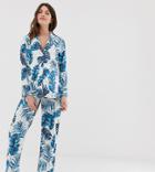Asos Design Maternity Palm Print Pyjama Pants Set In 100% Modal-blue