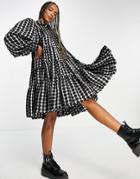 Topshop Tiered Chuck On Check Mini Shirt Dress Mono-multi