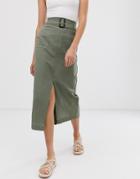 Asos Design Column Midi Skirt With Pockets And Tie Waist-multi