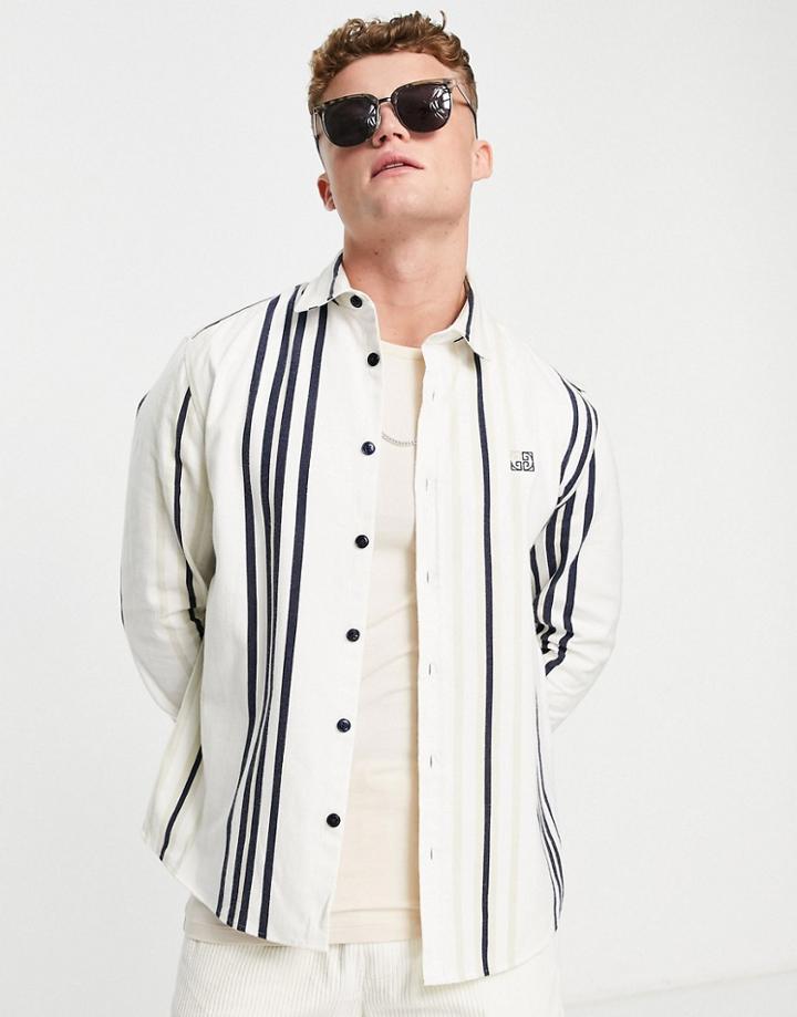River Island Branding Stripe Shirt In Ecru-white
