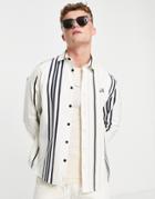 River Island Branding Stripe Shirt In Ecru-white