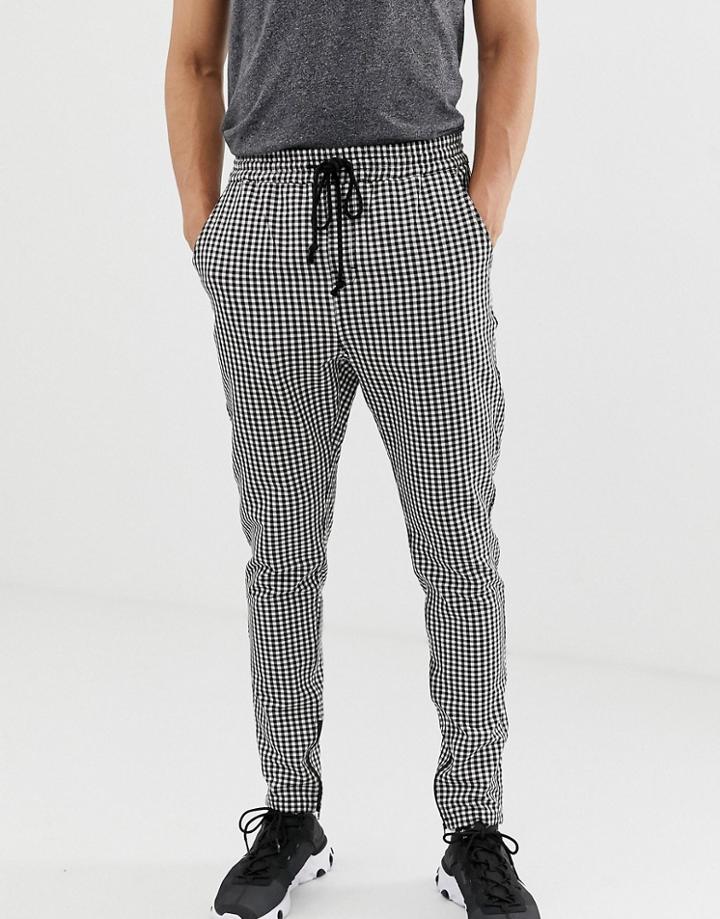 Fairplay Bugsy Pants With Elasticated Waist And Zip Cuff In Check - Gray