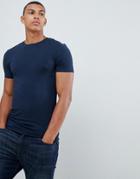 Asos Design Organic Muscle Fit T-shirt With Crew Neck In Navy - Navy