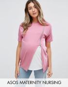 Asos Maternity Nursing T-shirt With Drape And Side Zip - Pink