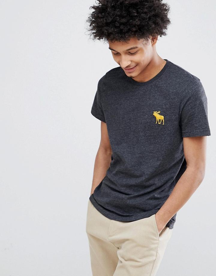 Abercrombie & Fitch Large Moose Logo Crewneck T-shirt In Black Marl - Black