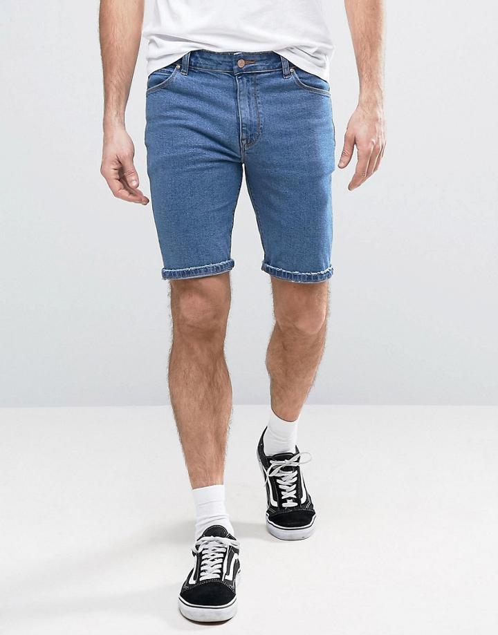 Asos Denim Shorts In Super Skinny Mid Blue - Blue