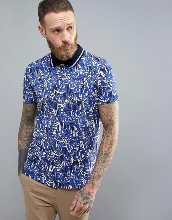 Ted Baker Golf Leaf Print Polo - Blue