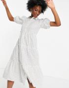 Influence Tiered Shirt Dress In White Polka Dot