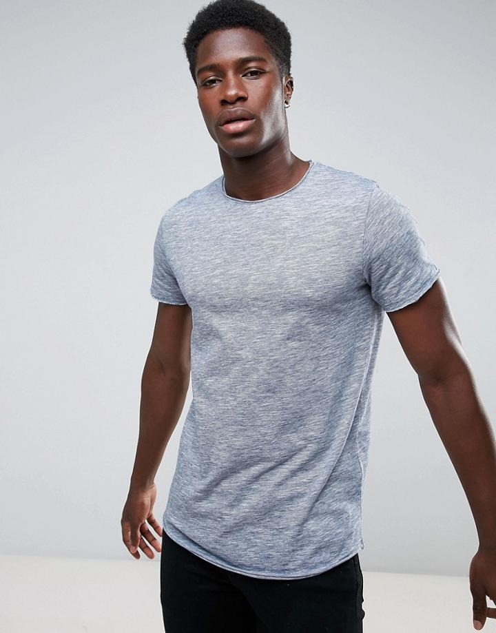 Jack & Jones T-shirt With Raw Hem And Space Dye Detail - Navy