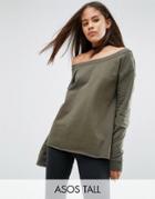 Asos Tall Sweatshirt In Off Shoulder Boxy Fit - Pink